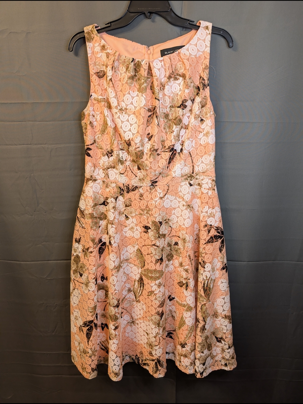 Black Label Peach Floral Lace Fit & Flare Dress